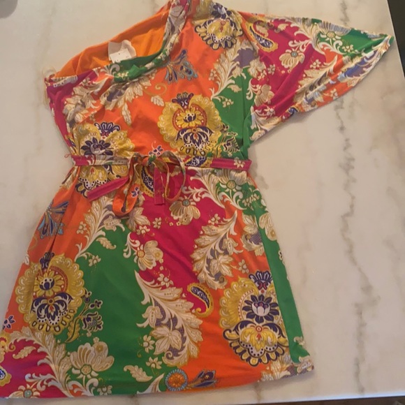 NWT- Small-One Shoulder, colorful, polyester dress - Picture 1 of 3
